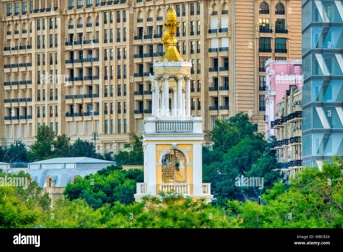 Tower of the Magomayev Azerbaijan State Philharmonic Hall, Baku, Azerbaijan Stock Photo