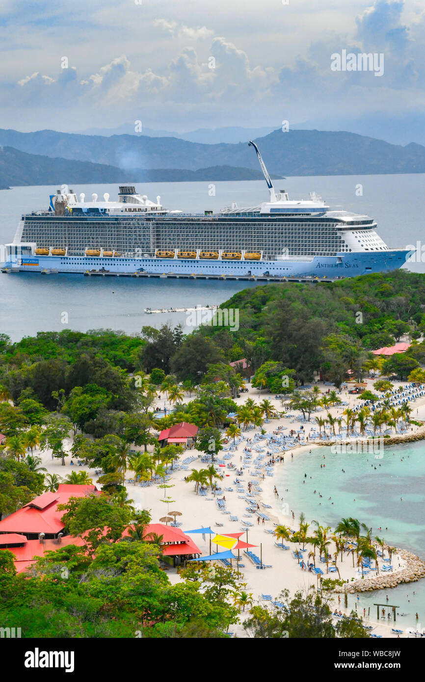 Caribbean cruise ship - Royal Caribbean Anthem of the Seas in port in Labadee Haiti - cruise ship port - cruise ship holiday - cruise ship vacation Stock Photo