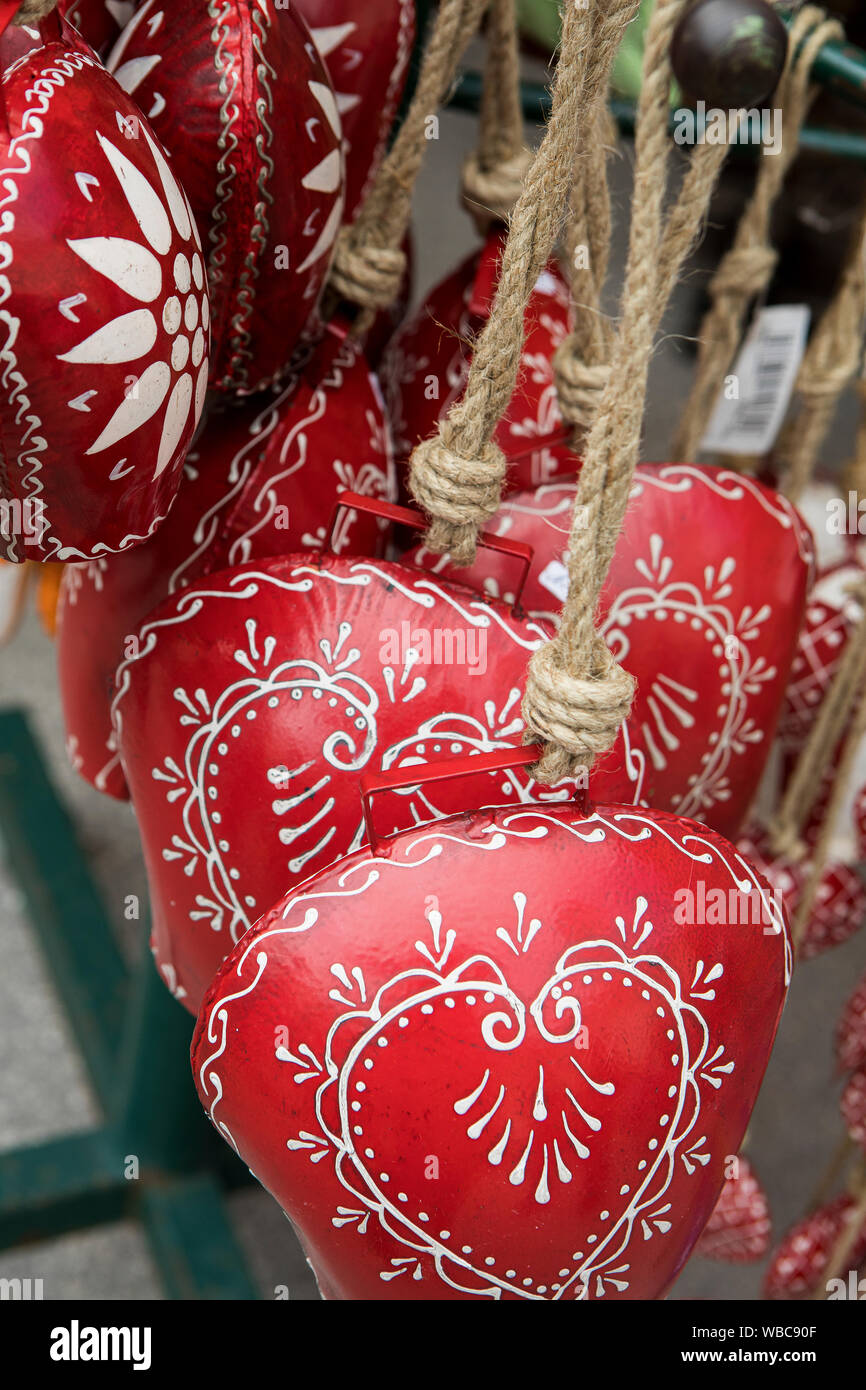 decoration heart made of sheet hanging for on an European  Christmas market Stock Photo