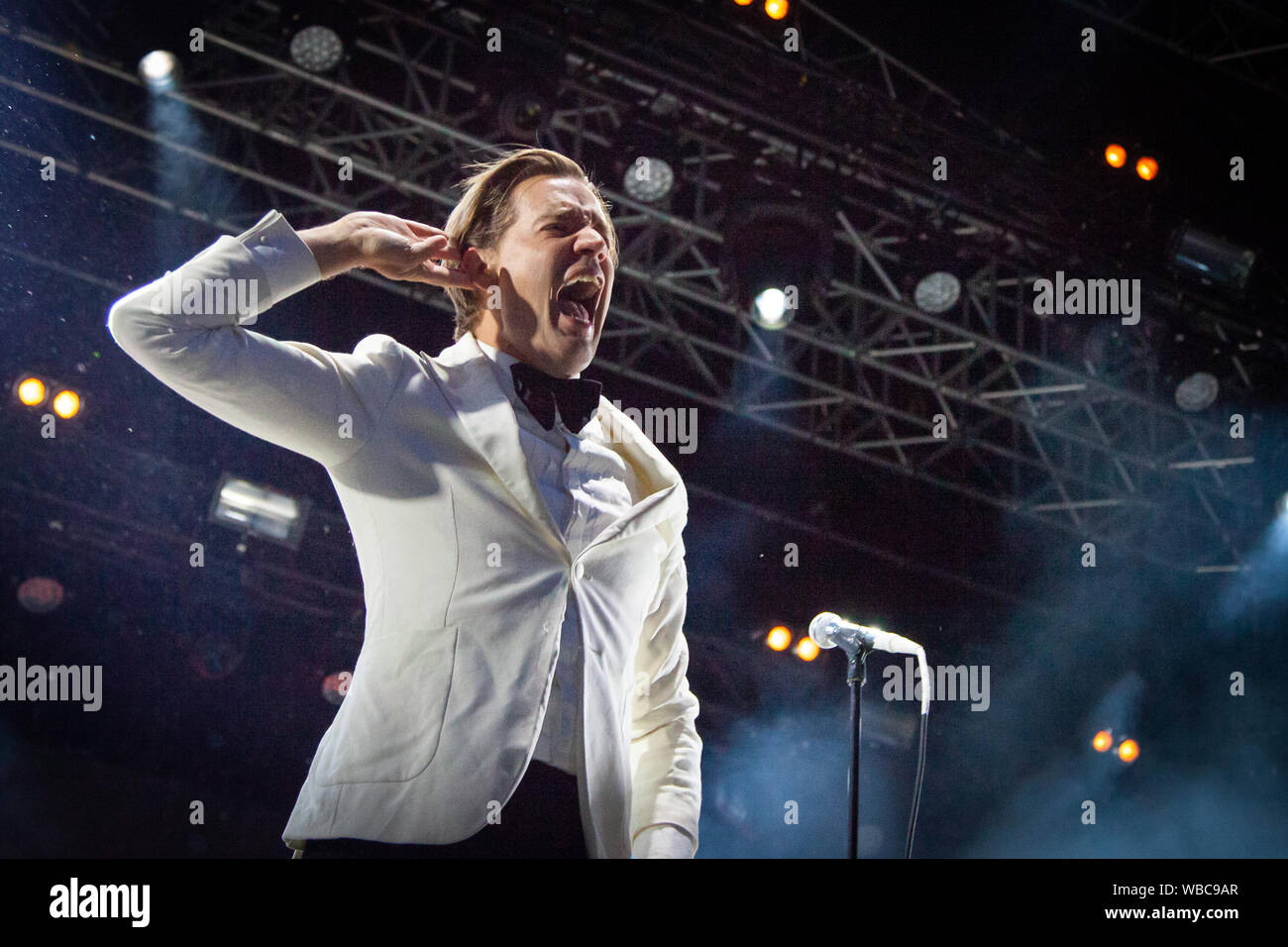 Trondheim, Norway. August 16th, 2019. The Swedish rock band The Hives performs a live concert during the Norwegian music festival Pstereo 2019 in Trondheim. Here vocalist Pelle Almqvist is seen live on stage. (Photo credit: Gonzales Photo - Tor Atle Kleven). Stock Photo