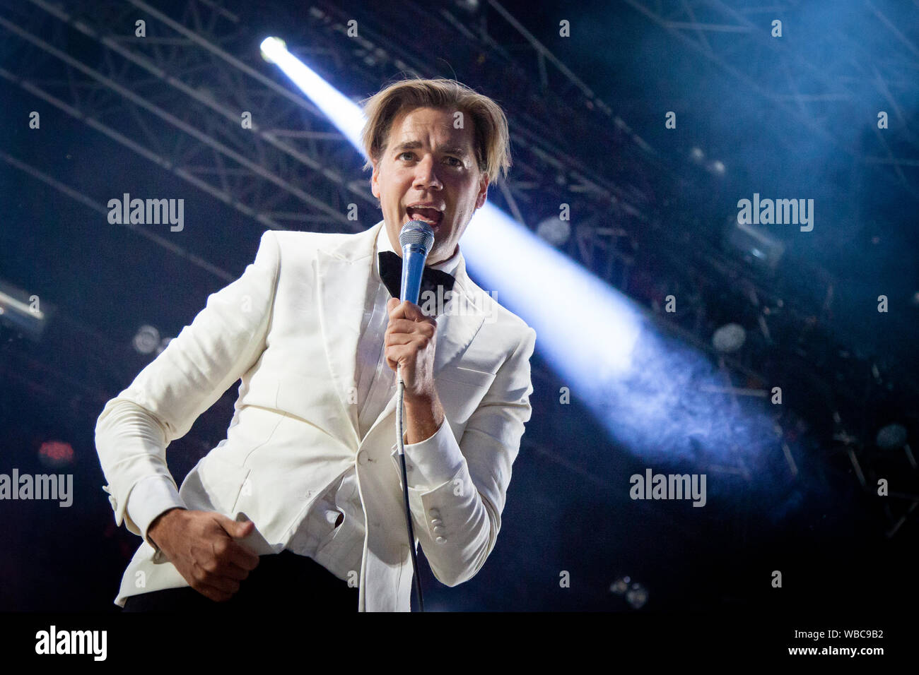 Trondheim, Norway. August 16th, 2019. The Swedish rock band The Hives performs a live concert during the Norwegian music festival Pstereo 2019 in Trondheim. Here vocalist Pelle Almqvist is seen live on stage. (Photo credit: Gonzales Photo - Tor Atle Kleven). Stock Photo