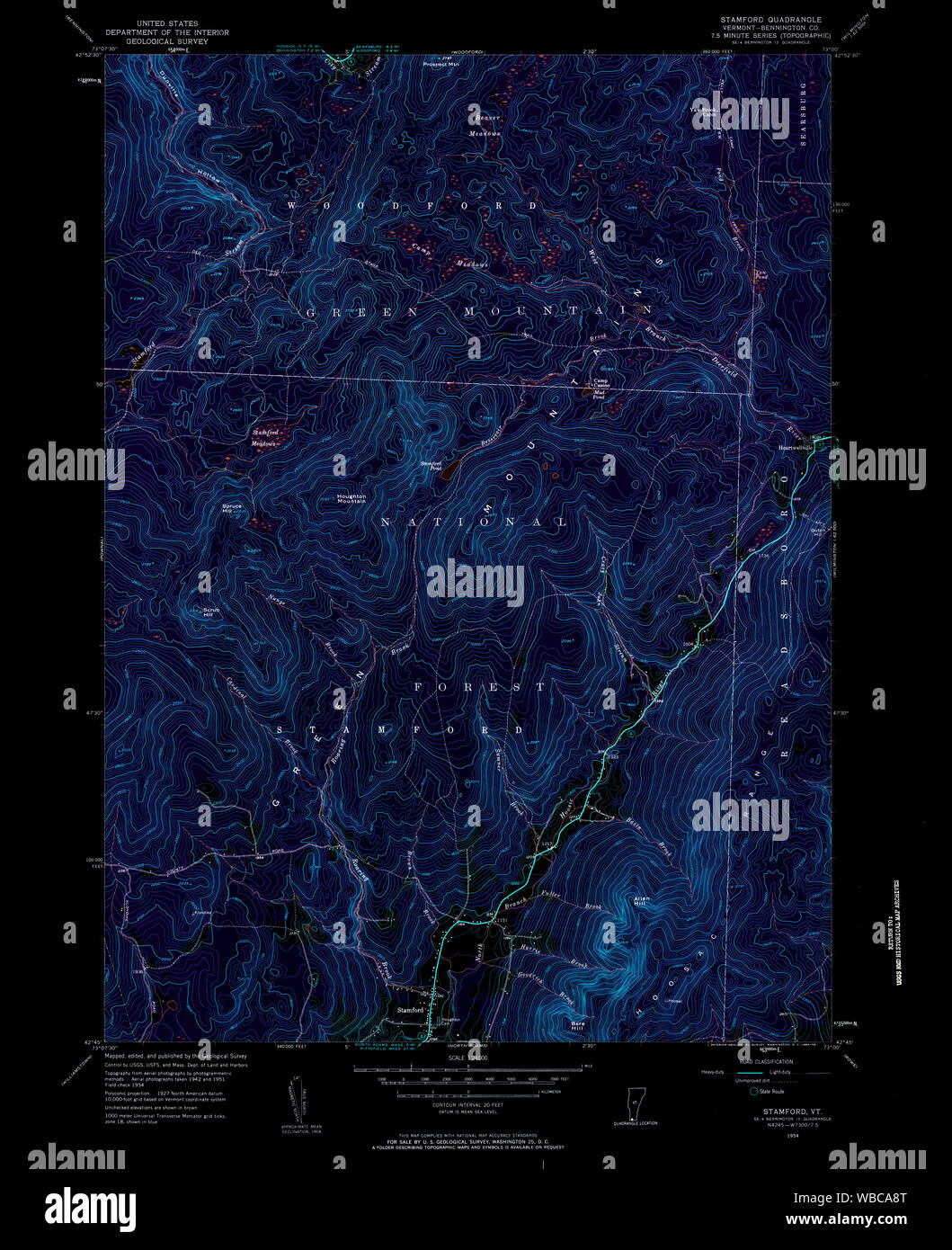 USGS Topo Map Vermont VT Stamford 337660 1954 24000 Inverted ...