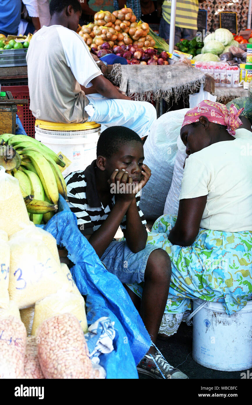Cayenne, French Guiana - 9.10.2010 - sellers at weekend farmers market Stock Photo