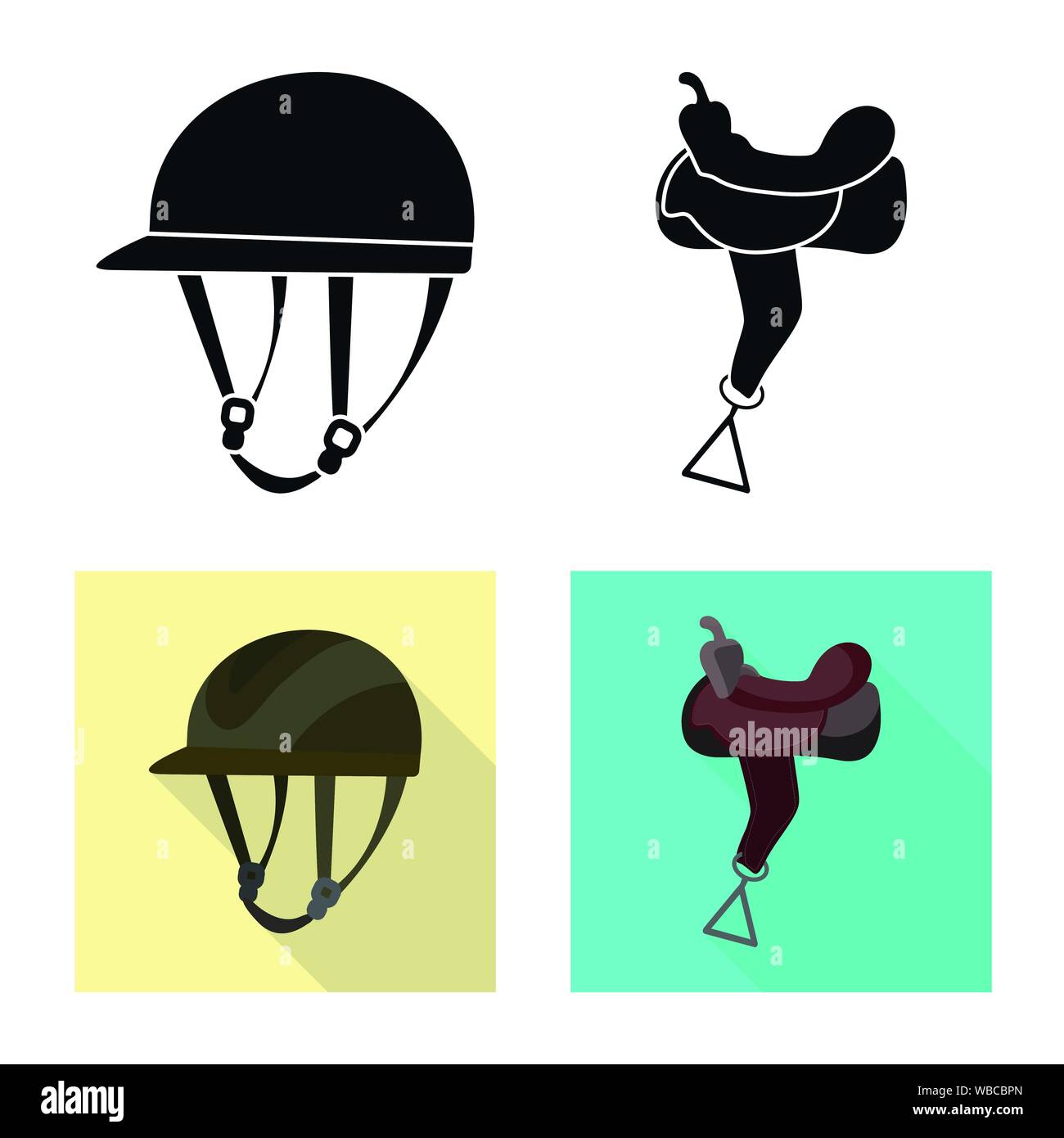 Vector illustration of equipment and riding icon. Set of equipment and