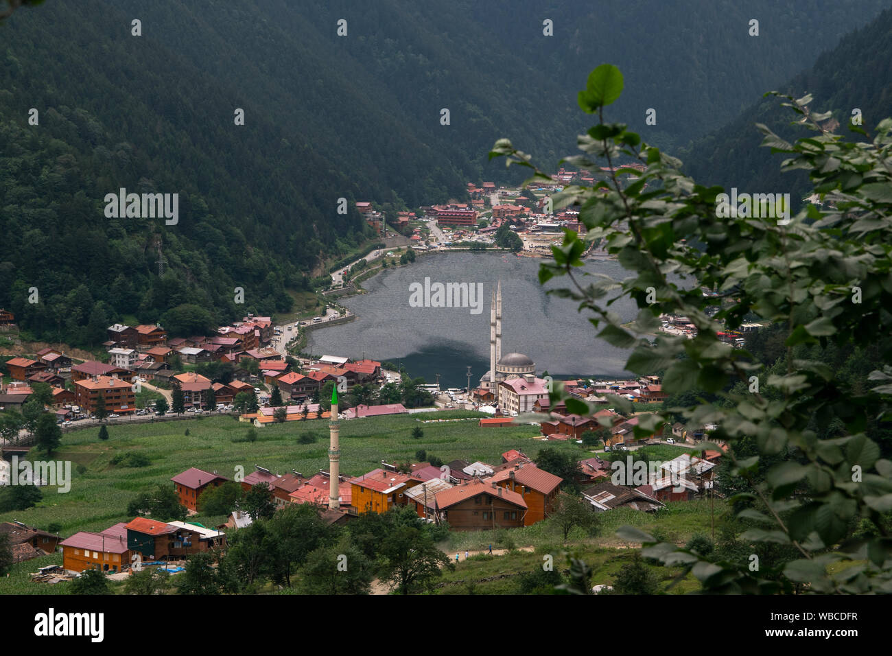 Uzungol lake view (Long lake) top view of the mountains and lake in Trabzon. Famous touristic place in Uzungol, Trabzon, Turkey Stock Photo