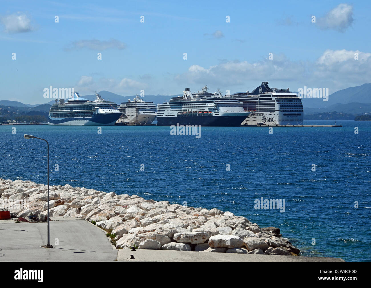 Cruise ships moored off Corfu Town, Greece Stock Photo