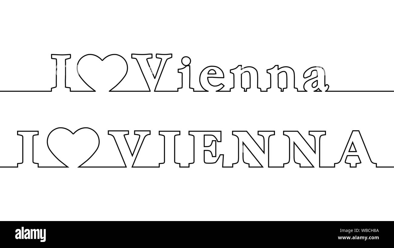 I LOVE VIENNA. Contour line with the name of the capital of Austria. Uppercase and lowercase letters Stock Vector