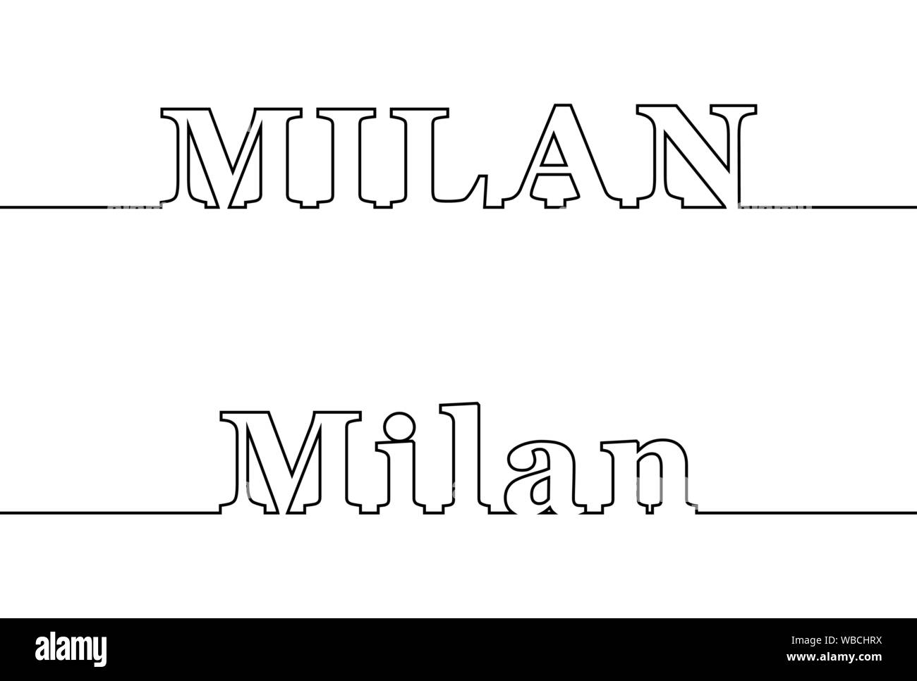 MILAN. Contour line with the name of the city of Italy. Uppercase and lowercase letters Stock Vector