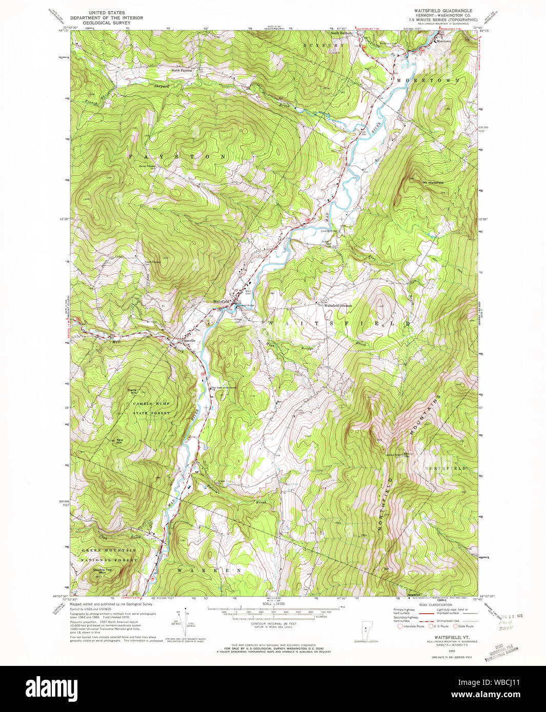 USGS Topo Map Vermont VT Waitsfield 337689 1970 24000 Restoration Stock