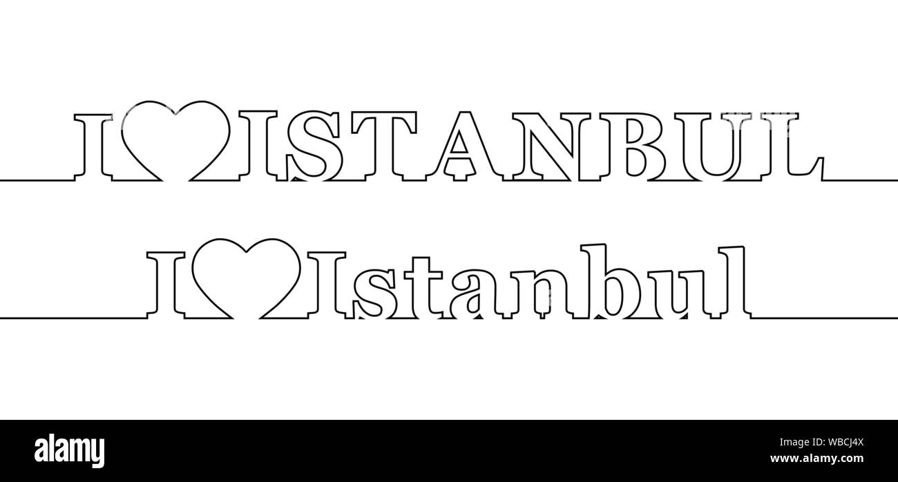 I LOVE ISTANBUL. Contour line with the name of the capital of Turkey