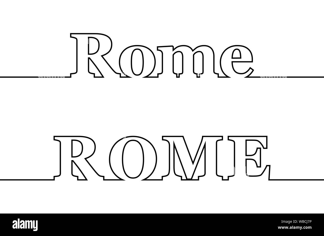 ROM. Contour line with the name of the capital of Italy. Uppercase and lowercase letters Stock Vector
