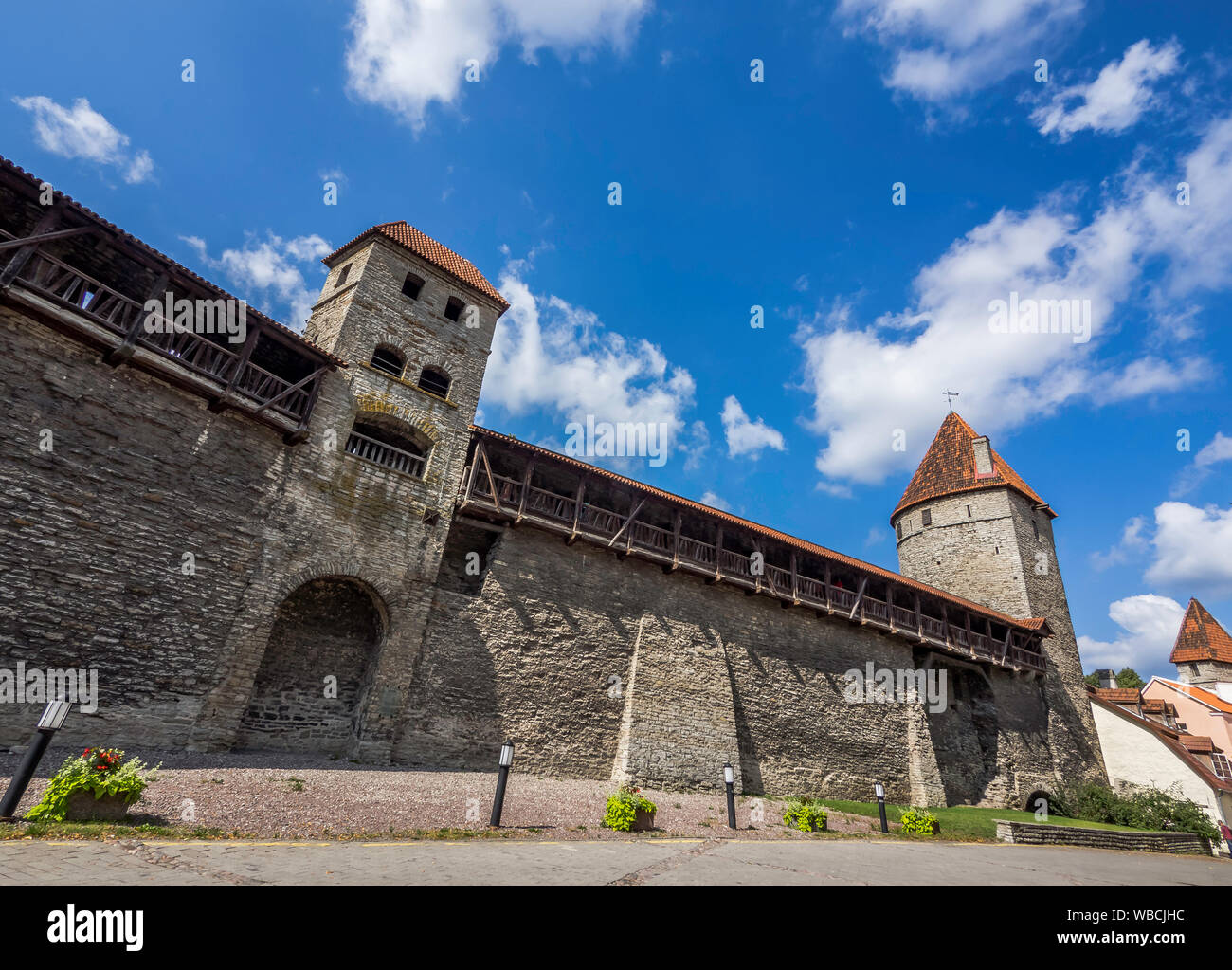 Beautiful Lower Town Wall and its towers in Tallinn old town, Estonia Stock Photo