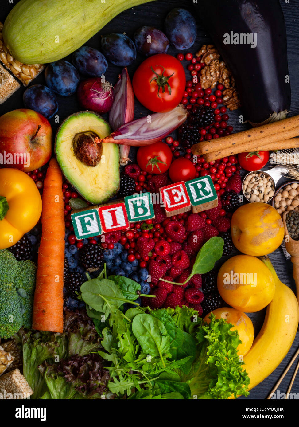 Healthy diet food, products high in fiber, antioxidants, carbohydrates