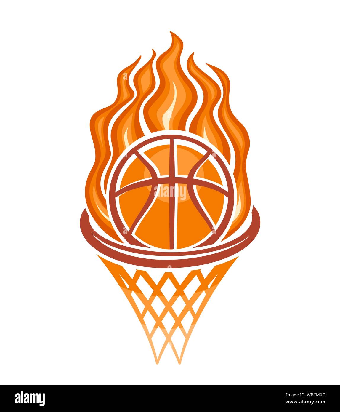 Vector logo for basketball, consisting of orange burning basketball ball in  basket with net on white background Stock Vector Image & Art - Alamy
