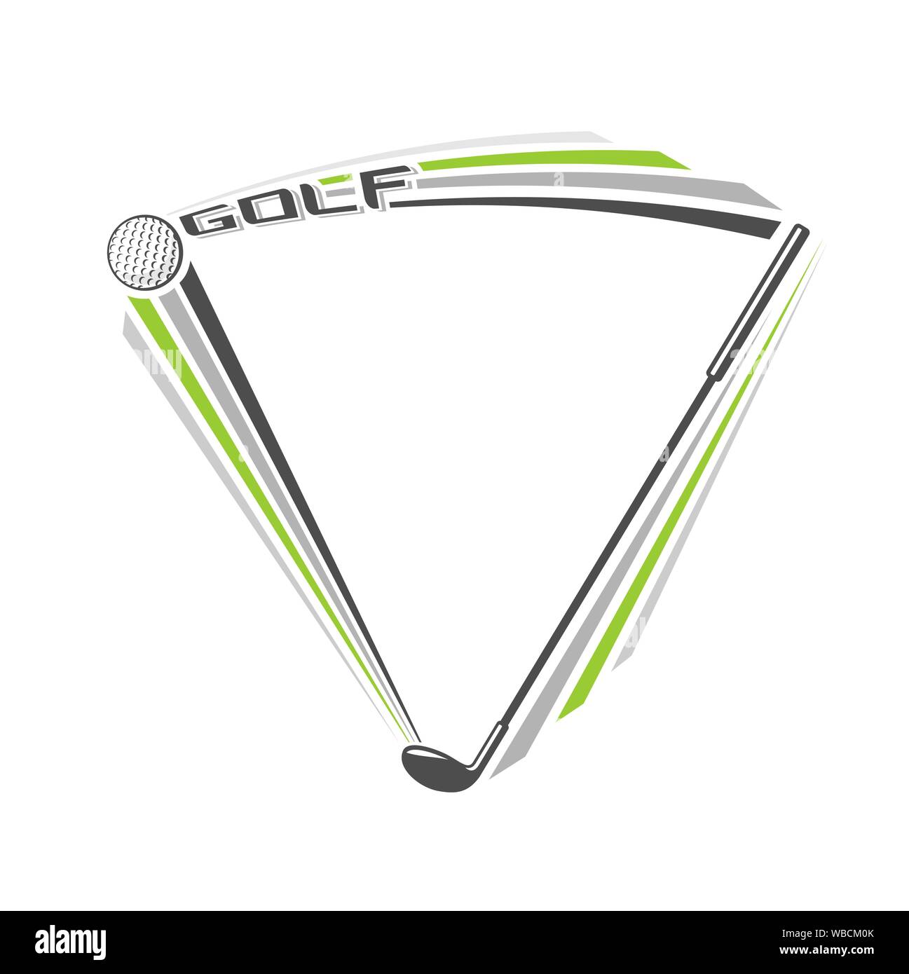 Vector illustration of logo for golf club, consisting of flying on trajectory golf ball, hitting