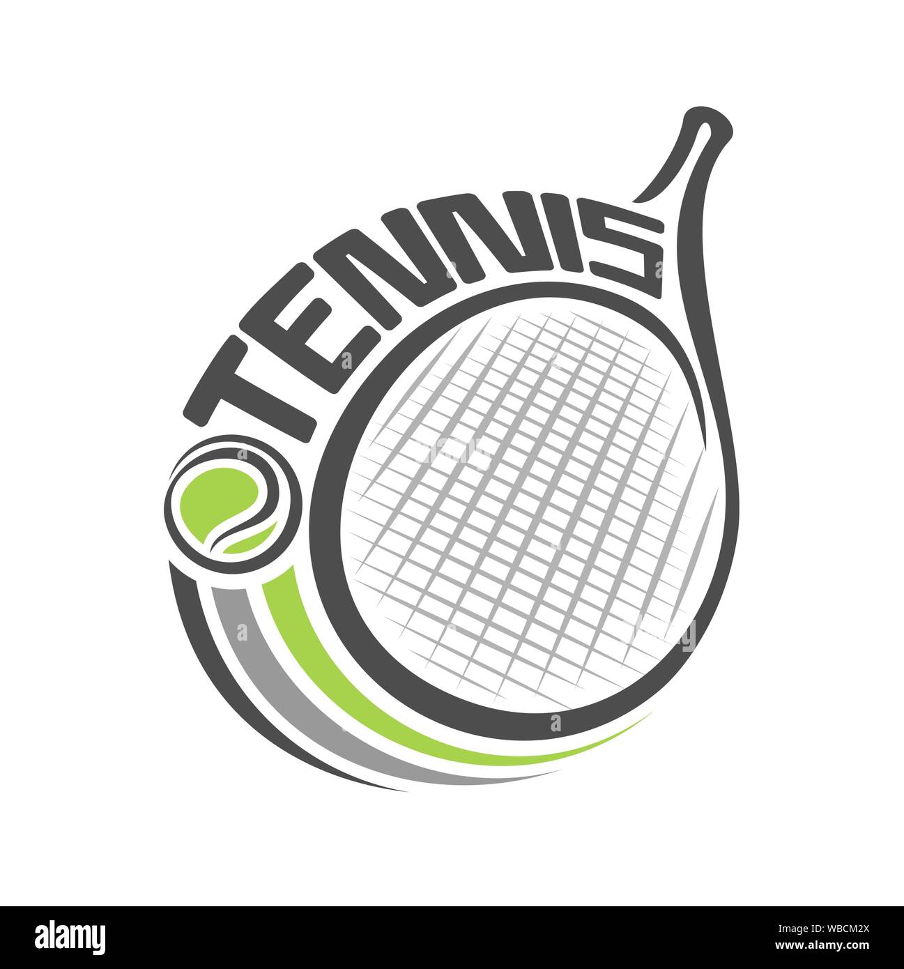 Vector illustration of logo for racket of lawn tennis, consisting of  isolated tennis racquet with green ball closeup on white background Stock  Vector Image & Art - Alamy