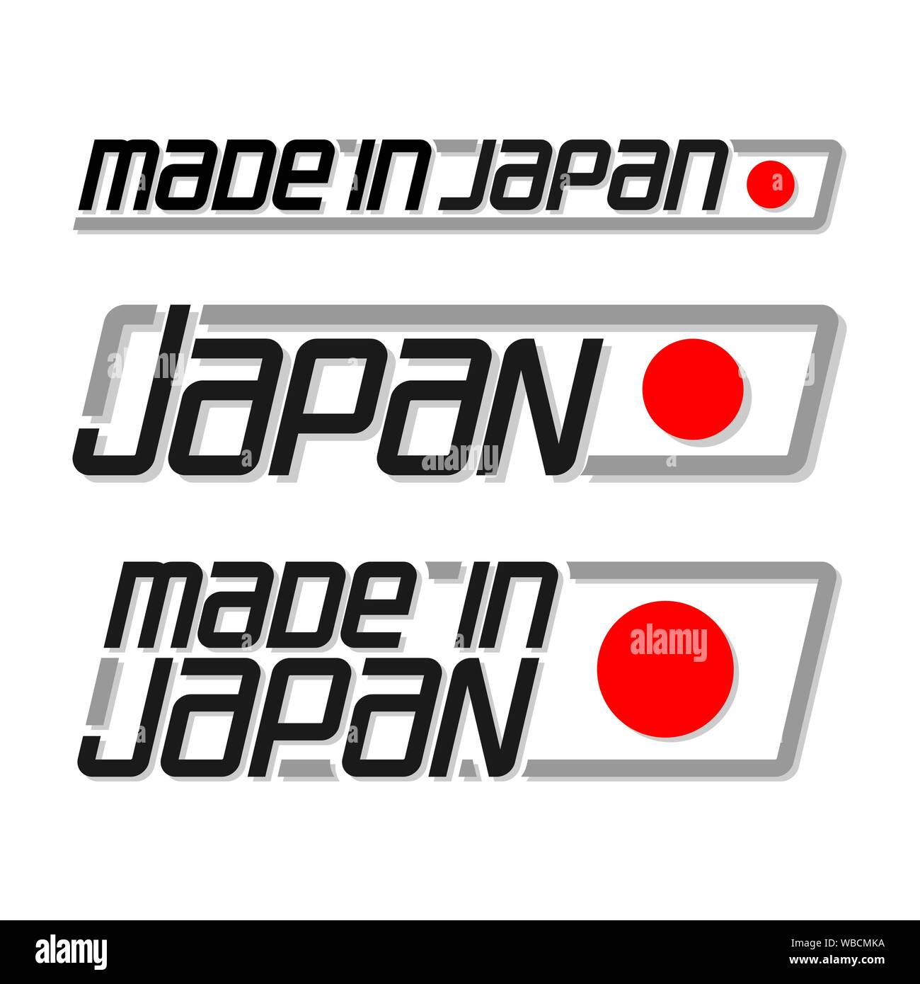 Vector illustration 'made in Japan' isolated japanese simple flags land of rising sun for nippon independence day, nipponese national state flag and t Stock Vector