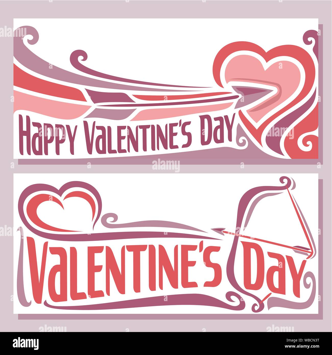 Vector greeting cards for Valentine's day with arrow and hearts Stock ...