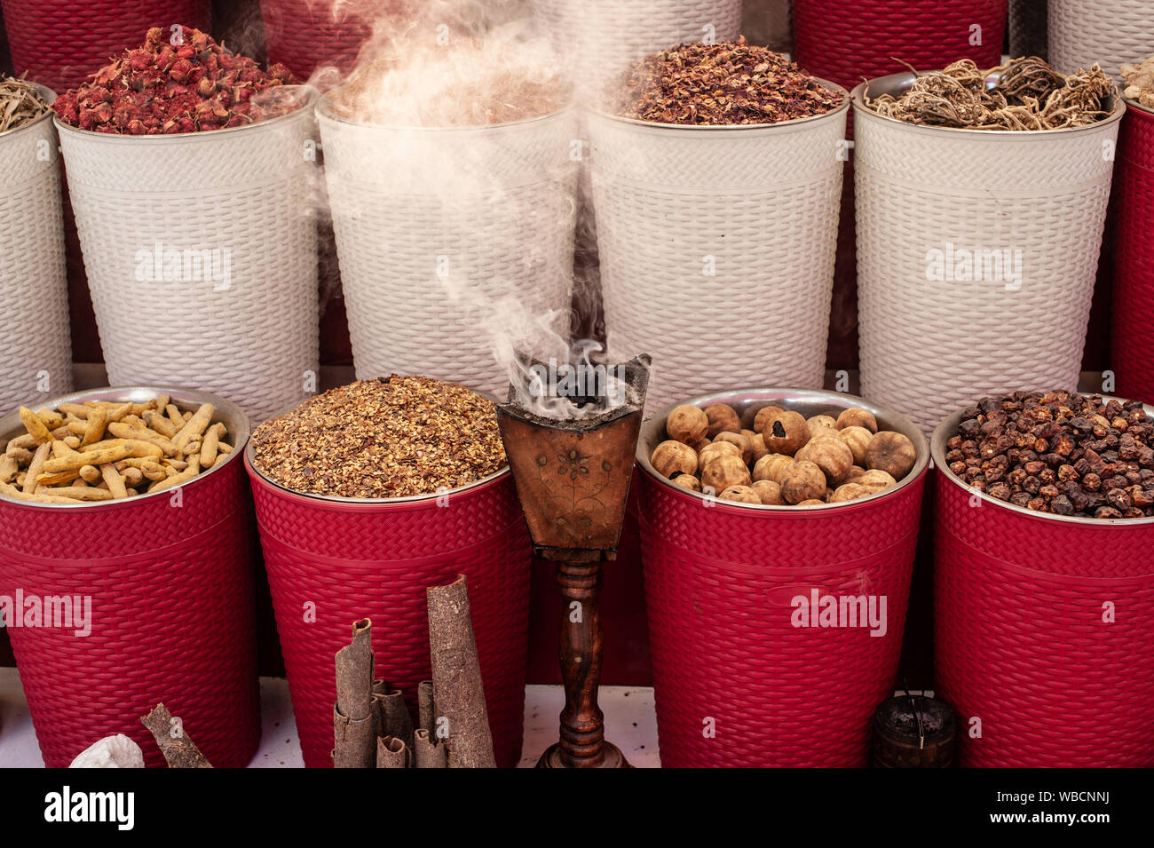 Incense burning in the spice souk of Dubai Creek, United Arab Emirates