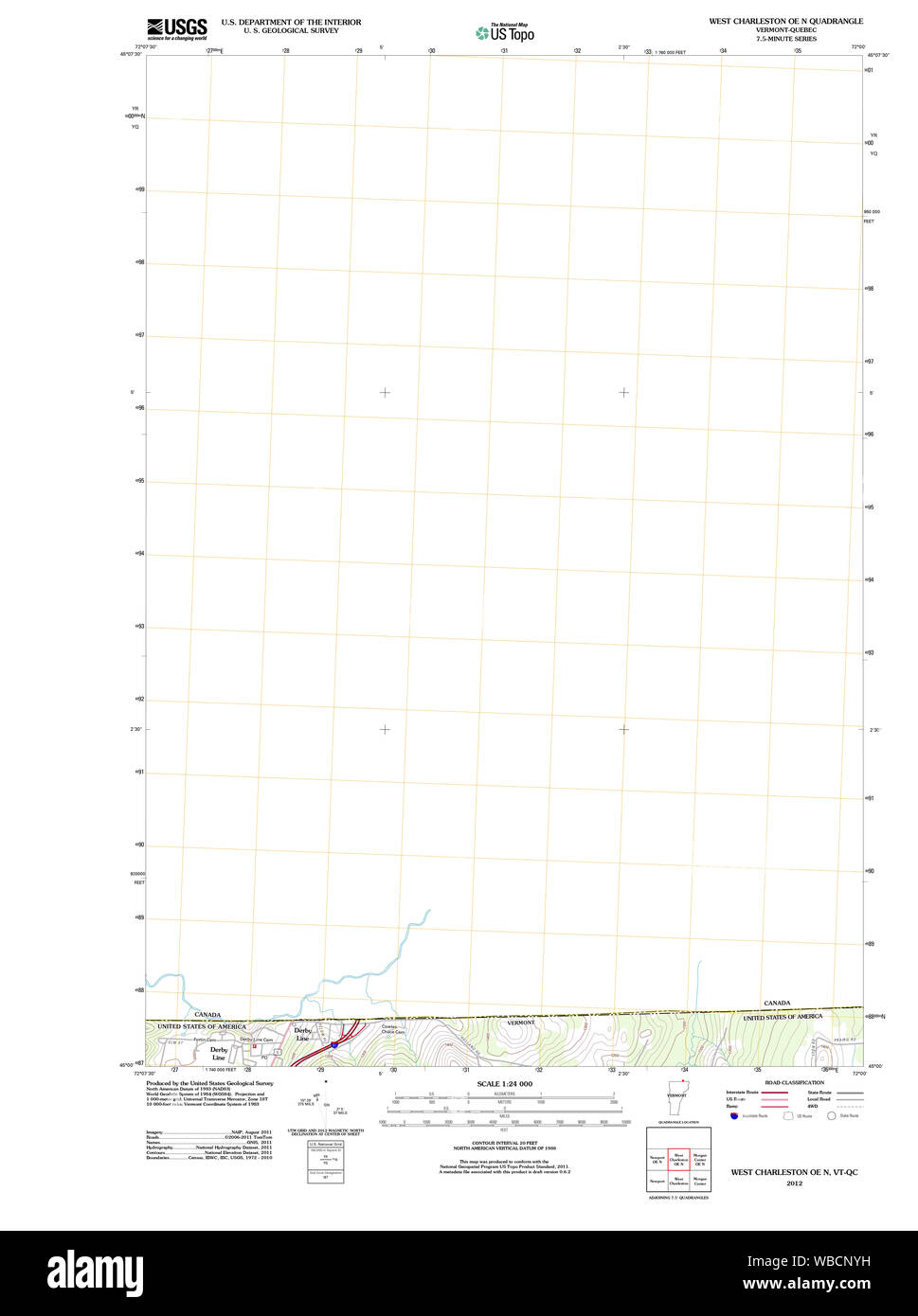 USGS Topo Map Vermont VT West Charleston OE N 20120719 TM Restoration Stock Photo Alamy