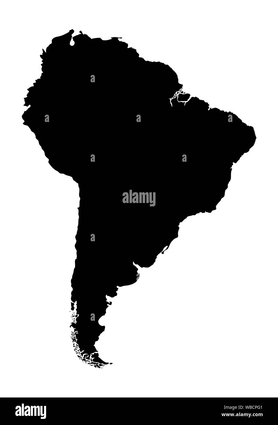 South America dark silhouette map isolated on white background Stock Vector