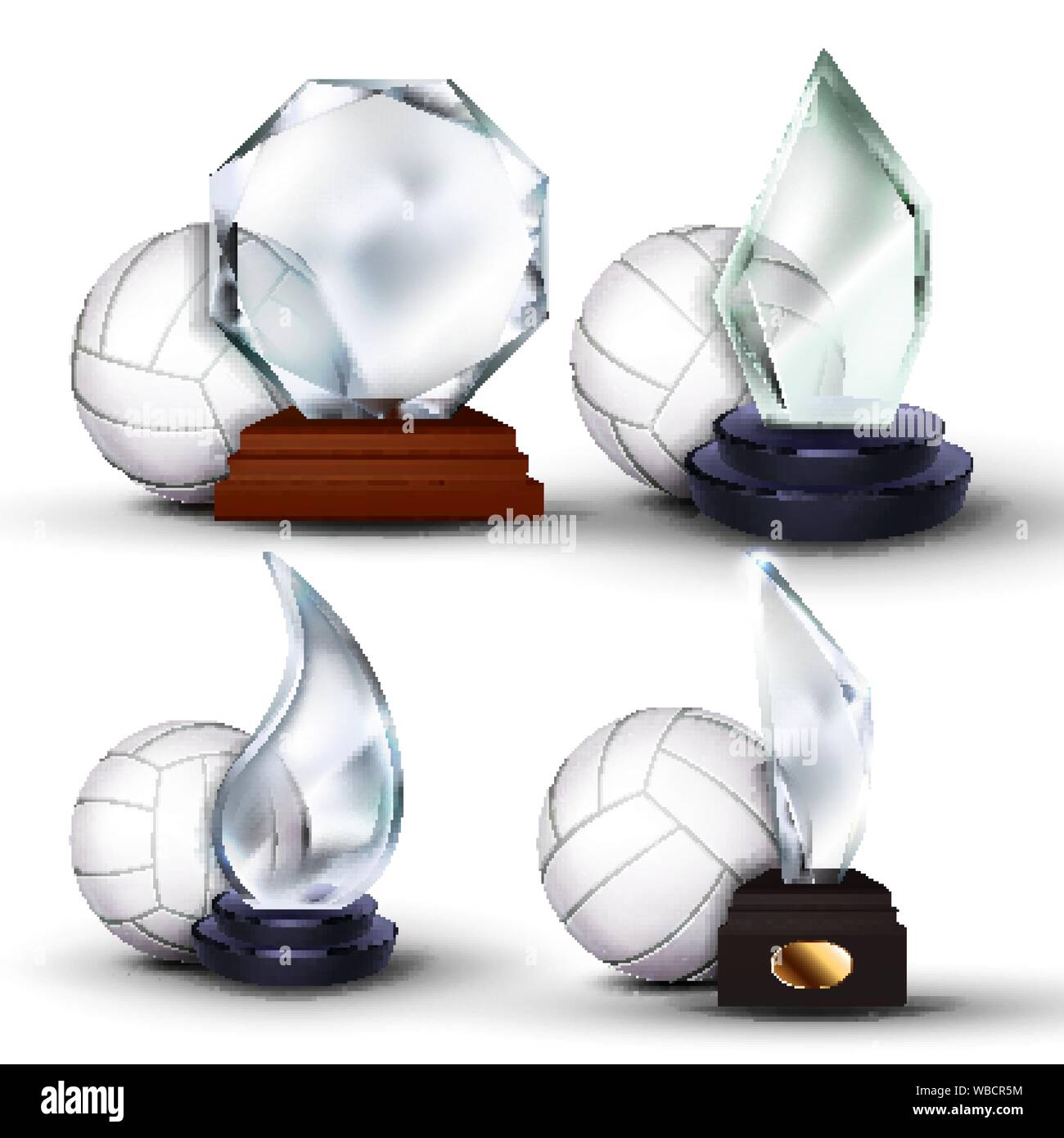 Volleyball Game Award Set Vector. Ball, Glass Trophy. Modern Tournament. Design For Sport Promotion. Certificate, Diploma. Event Announcement. Banner Stock Vector