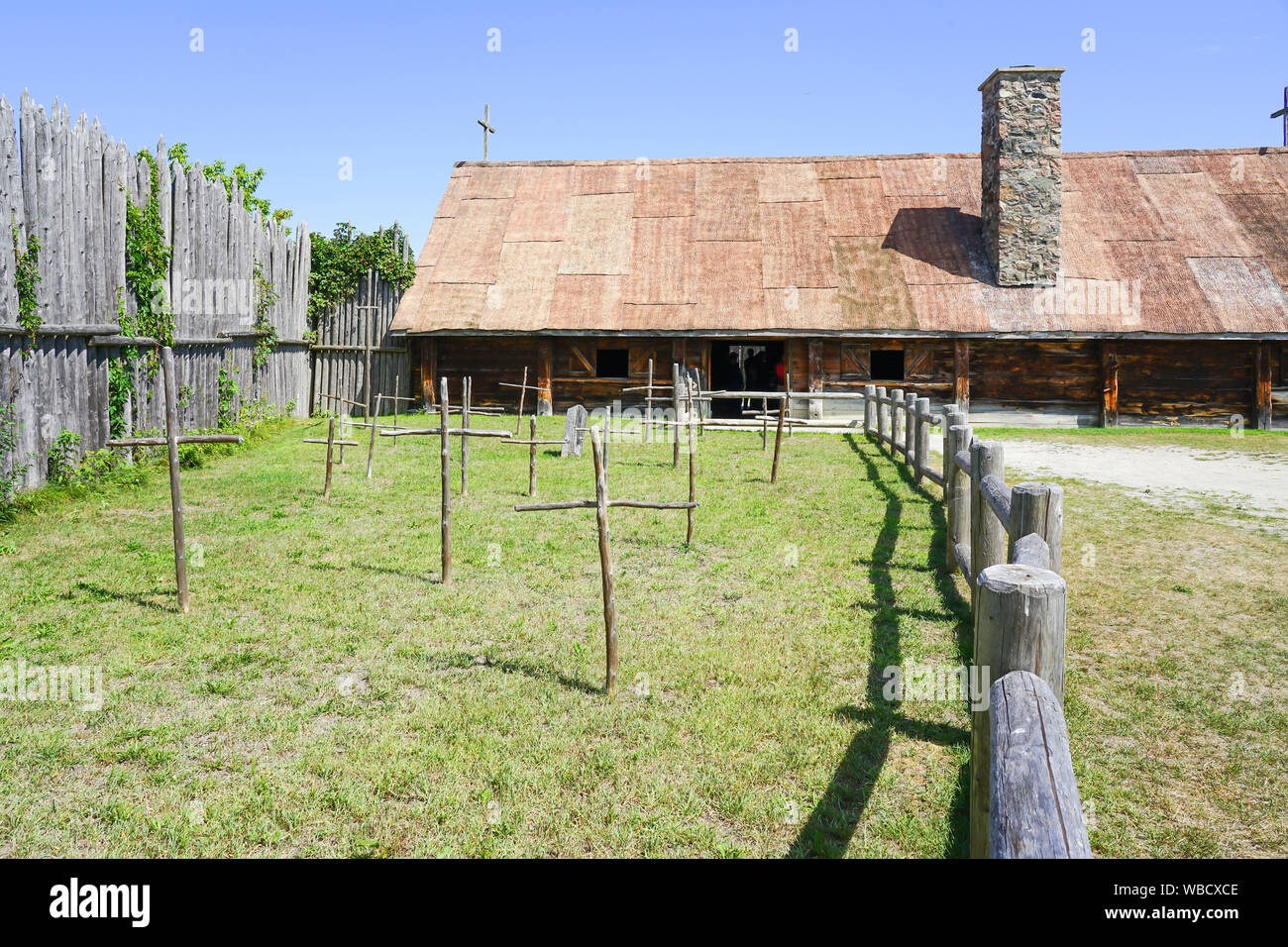Authentic Native Indian Village, Saint-Marie among the Hurons, Midland, Ontario, Canada, North America Stock Photo