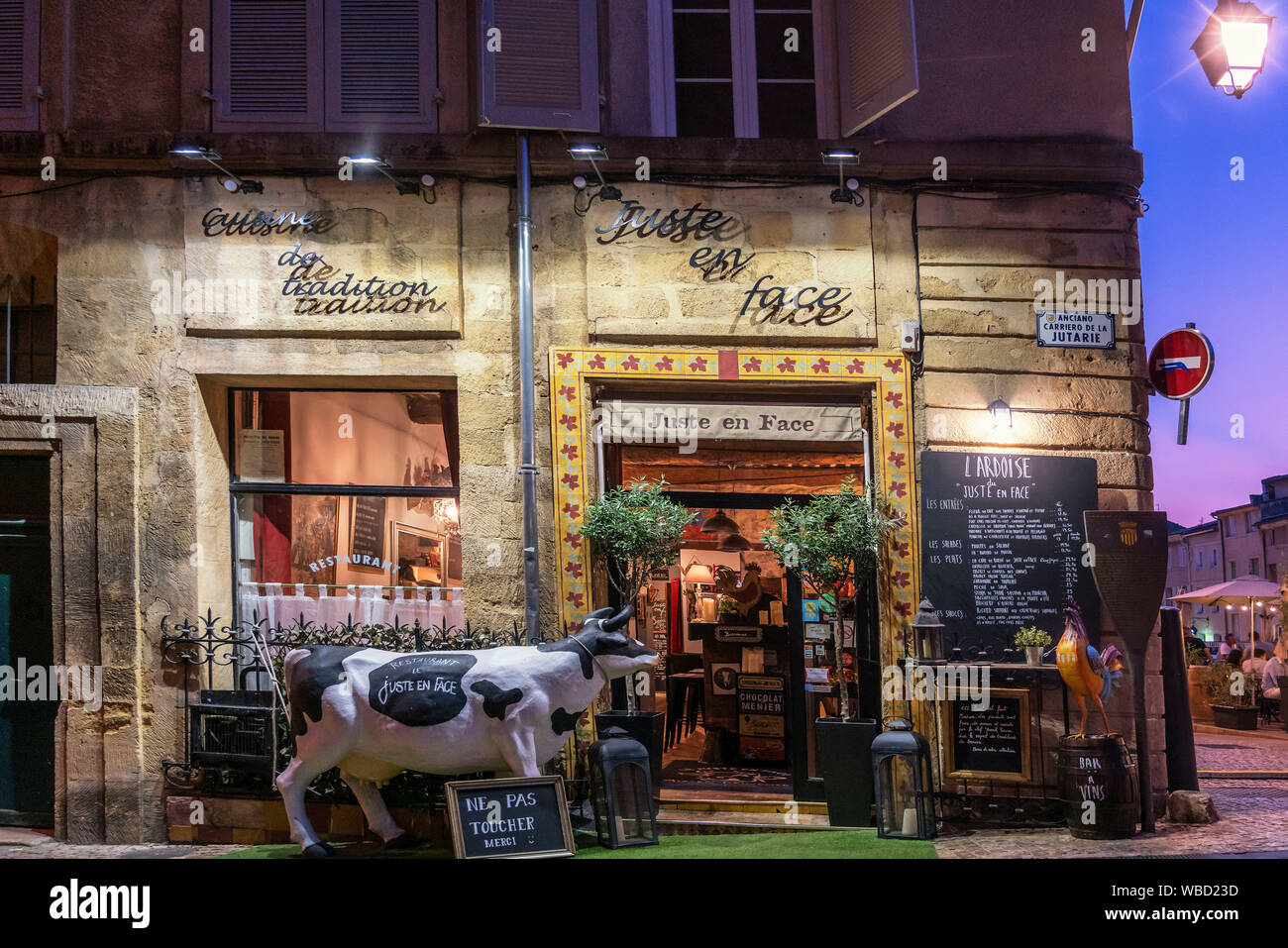 Juste en Face Restaurant , Place des Cardeurs in Aix en Provence, france Stock Photo