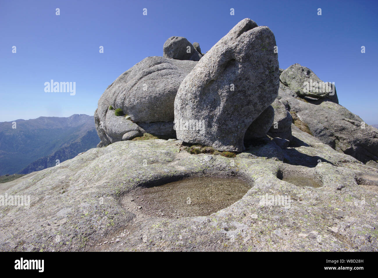 Granite rock formation on GR20, Punta Bianca near Refuge d'Usciolu, France, Corsica, GR20 Stock Photo