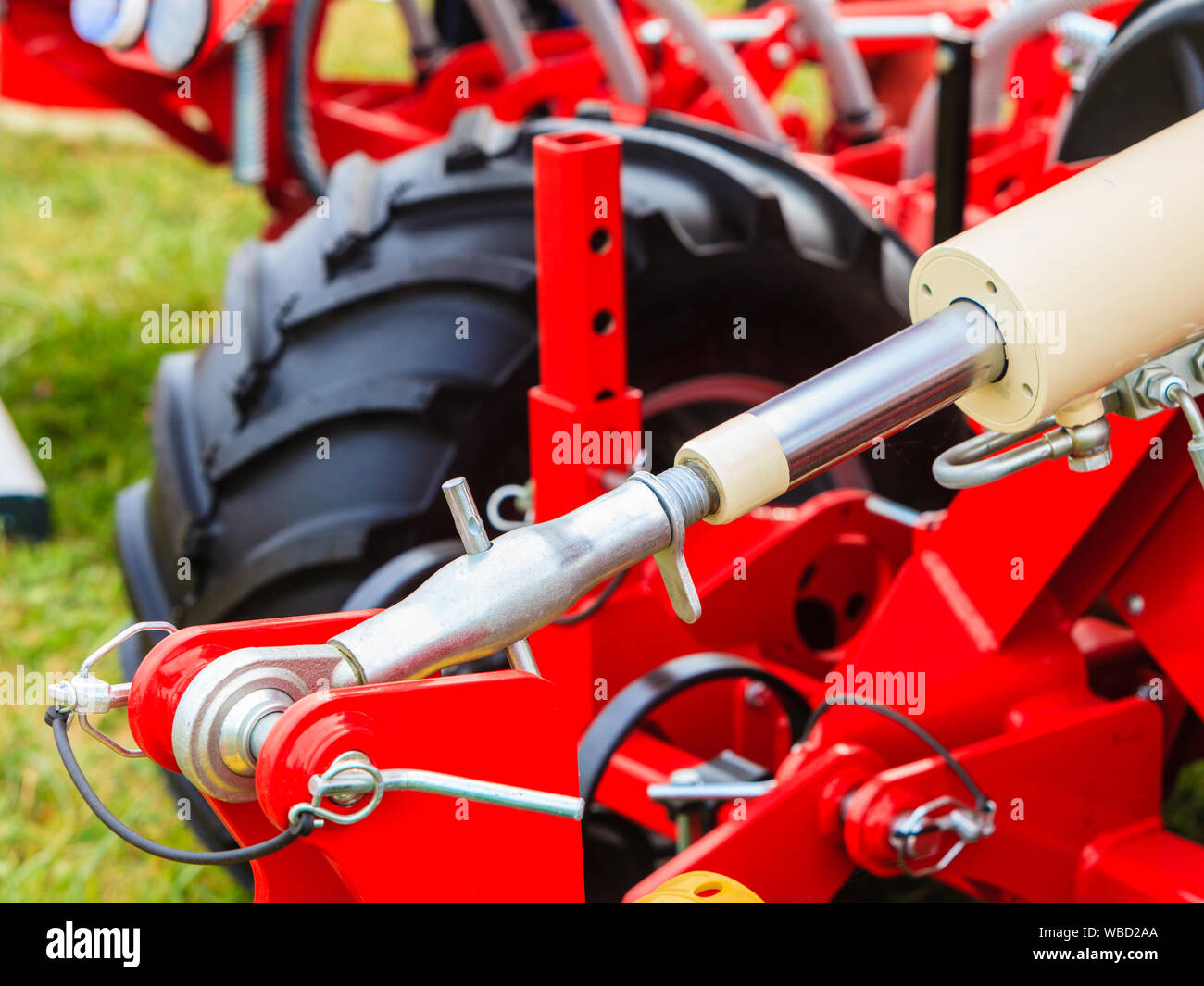 Agriculture equipment concept. Industrial detailed pneumatic, hydraulic