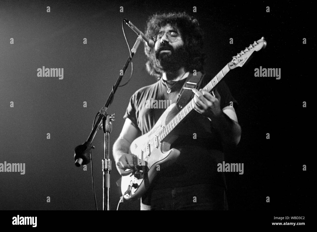 Jerry garcia of Grateful Dead performing in Copenhagen, Denmark, 1972 Stock Photo