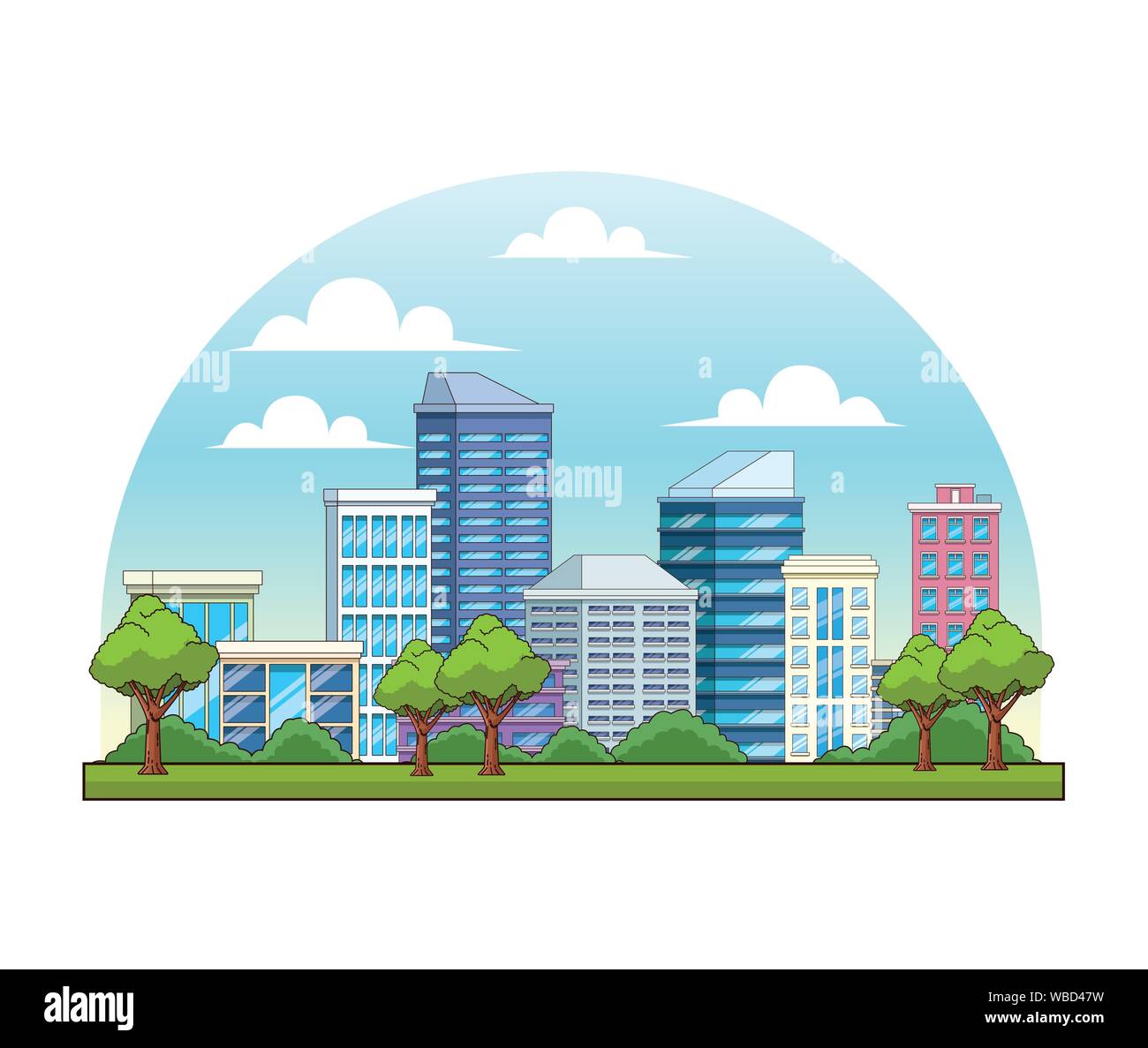 City buildings and park with trees scenery Stock Vector Image & Art - Alamy