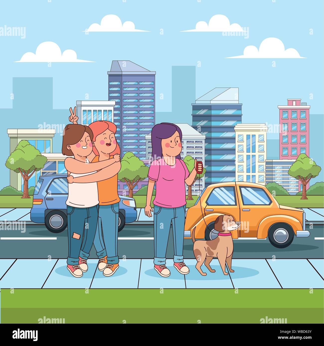 Teenagers friends having fun in the city Stock Vector Image & Art - Alamy