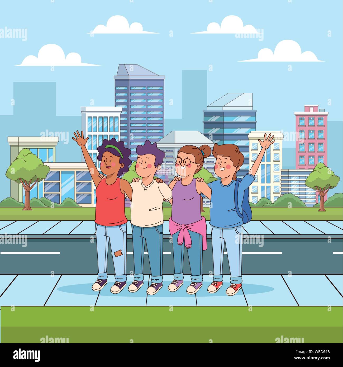 Teenagers friends having fun in the city Stock Vector Image & Art - Alamy