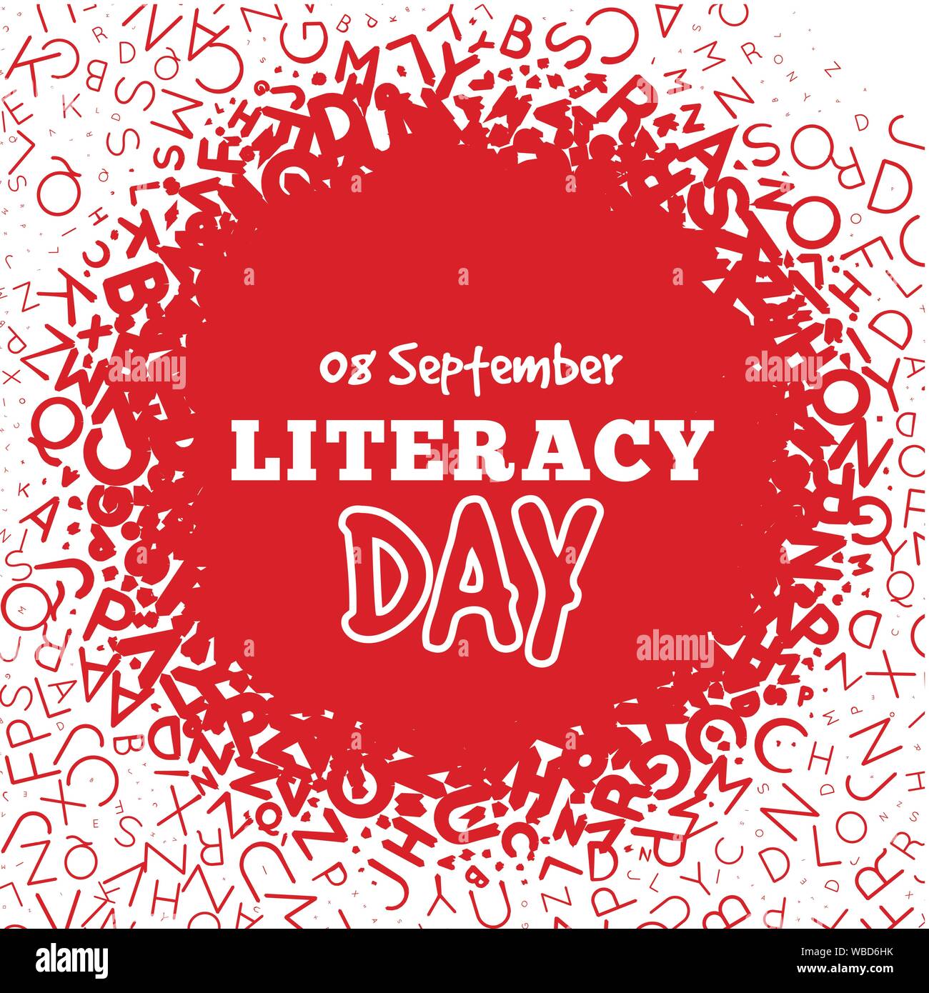 Literacy Day - September 8th. Vector illustration with letters background. Stock Vector