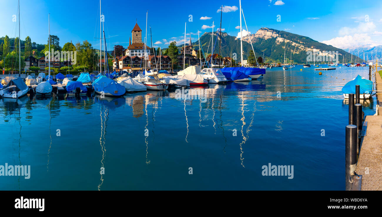 Spiez Church and Castle, Switzerland Stock Photo Alamy