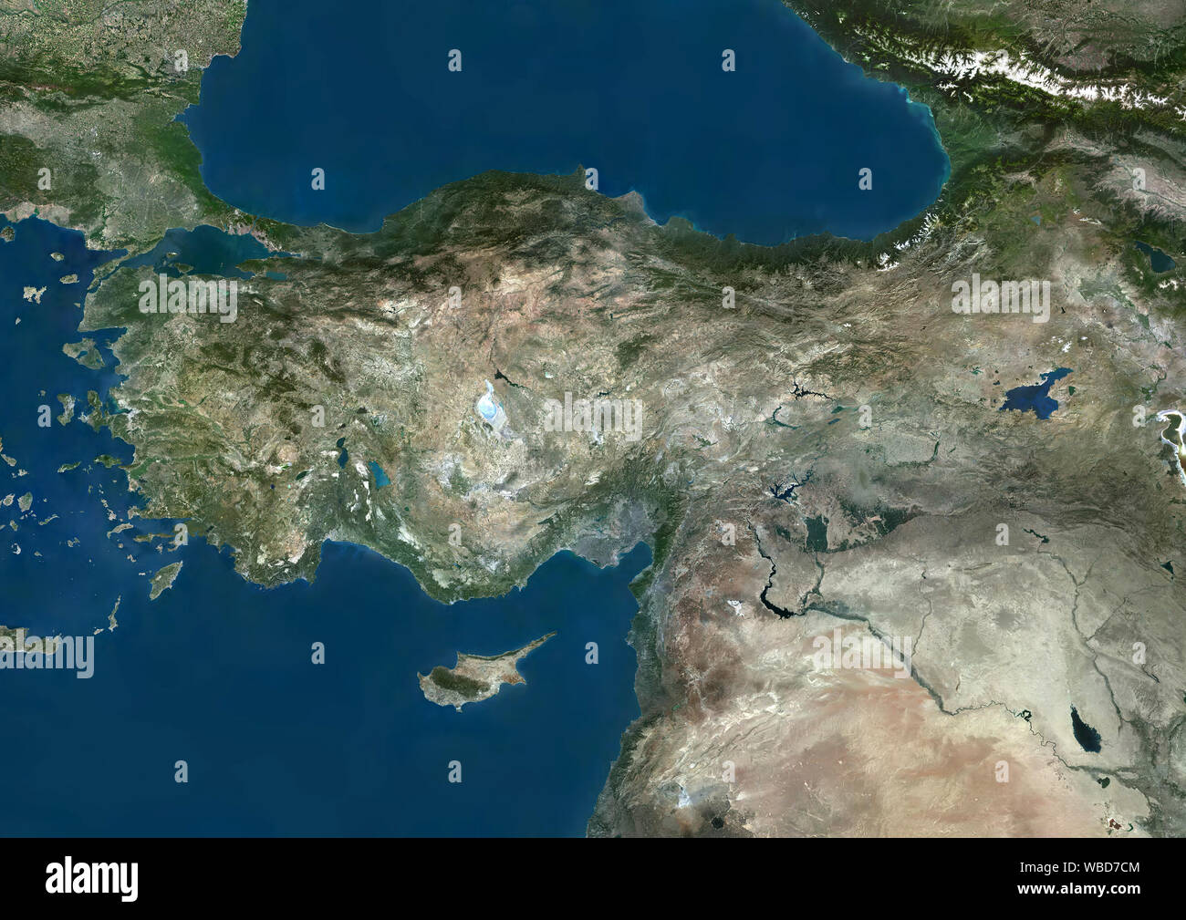 Color satellite image of Turkey. This image was compiled from data acquired by Sentinel-2 & Landsat 8 satellites. Stock Photo