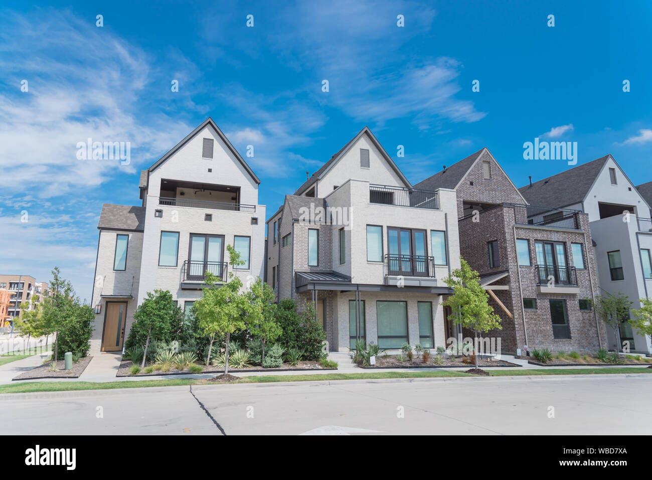 New development three story single family houses near Dallas, Texas