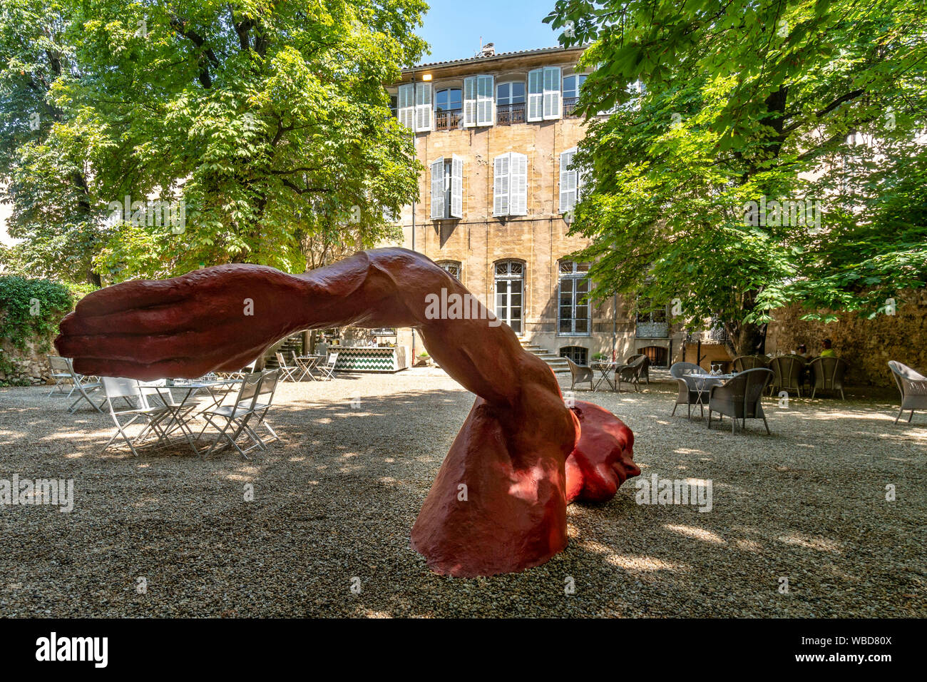 sculpture 'Nager dans le bonheur' by senegalese artist Diadji Diop , Hôtel de Gallifet in Aix en Provence, Bouche du Rhone, france Stock Photo