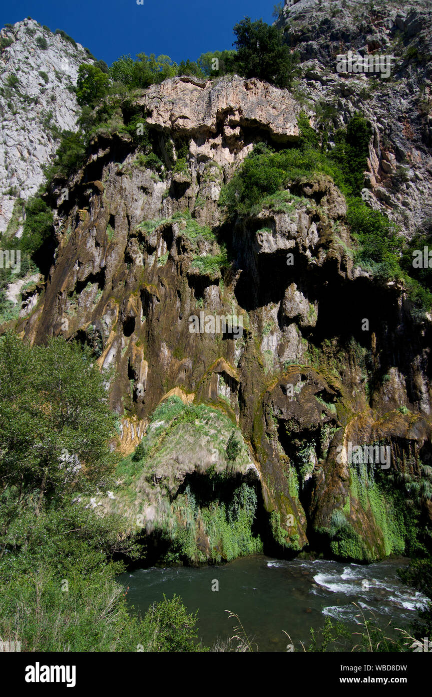 Argentaria waterfall that inspired Gaudi in Congost de Colegats canyon in Catalunya Spain Stock Photo