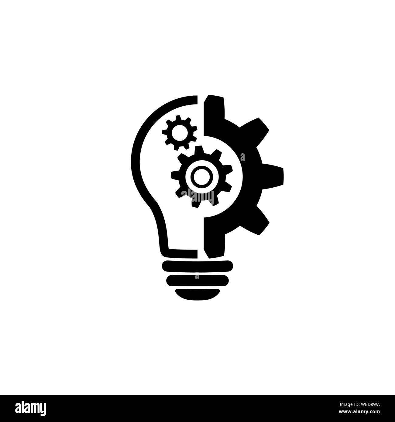 Lightbulb icon in flat style. Innovation symbol. Light bulb with gears mechanism line sign. Lightbulb and gears icon. Simple process sign, Idea symbol Stock Vector