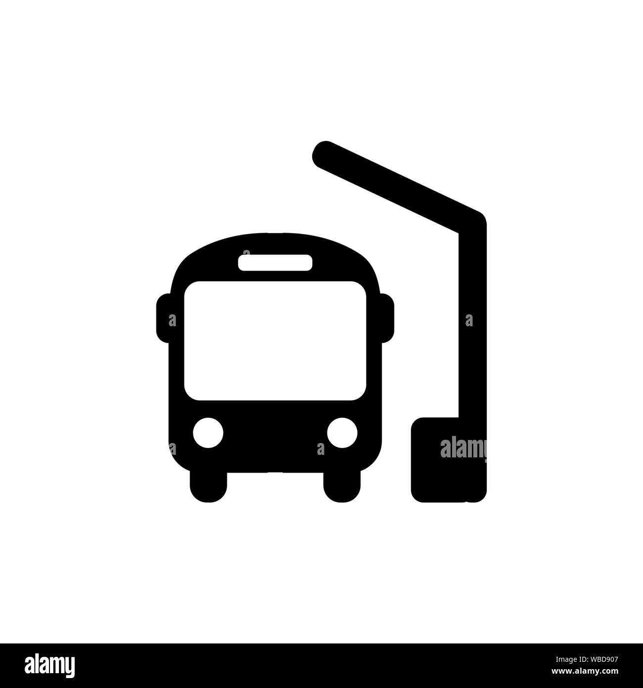 Bus station icon in black. Public bus symbol in flat style isolated on white background. Simple bus abstract icon for web site design or button to mob Stock Vector