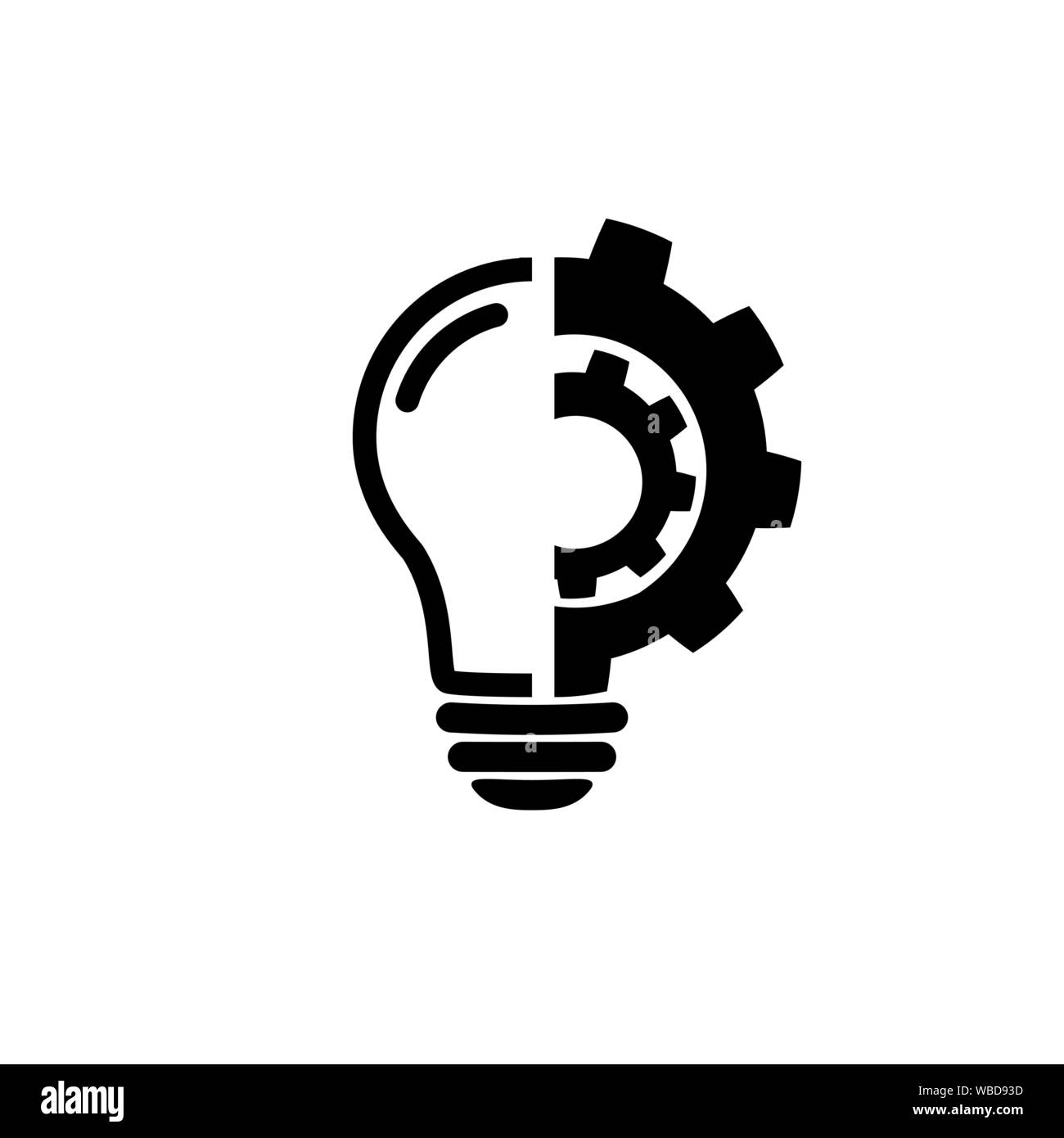 Lightbulb icon in flat style. Innovation symbol. Light bulb with gears mechanism line sign. Light bulb creative icon. Simple process sign, Idea symbol Stock Vector