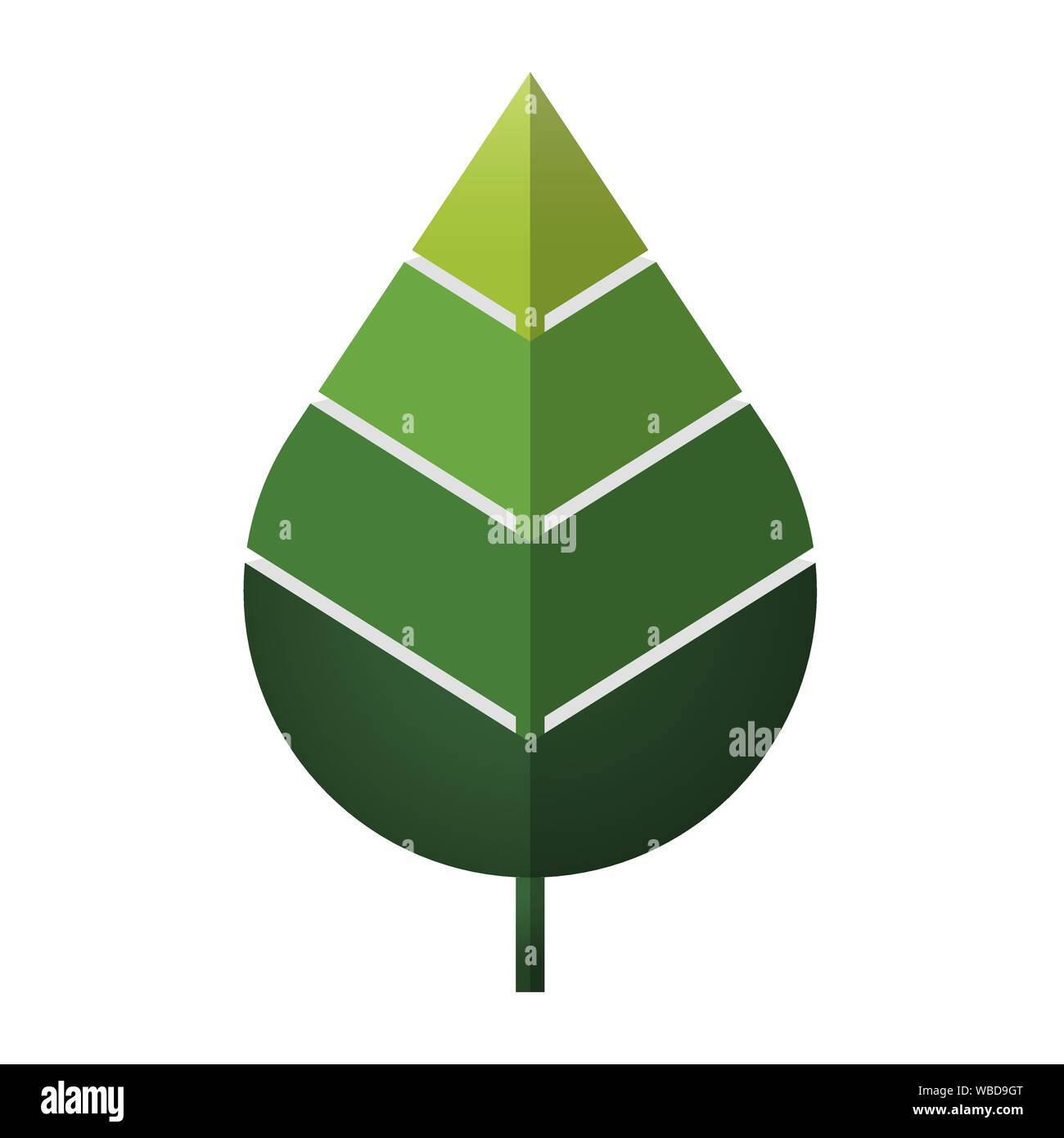 Vector illustration. Leaf icon as monolith or pyramid, in green tones. Stock Vector