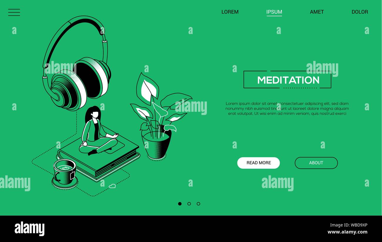 Meditation - line design style isometric web banner Stock Vector