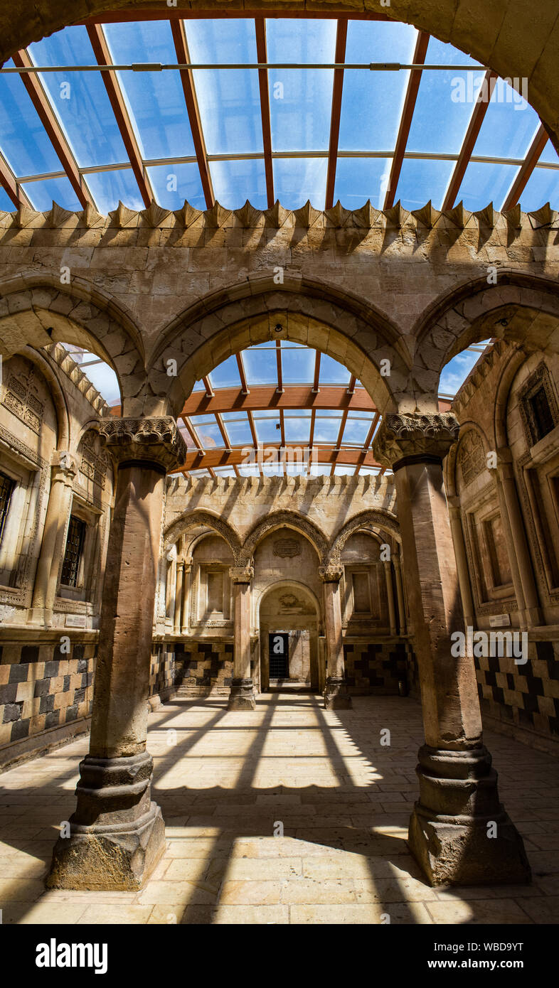 Turkey: the ceremonial hall in the middle of harem of Ishak Pasha Palace, semi-ruined palace of Ottoman period (1685-1784), famous historical palace Stock Photo