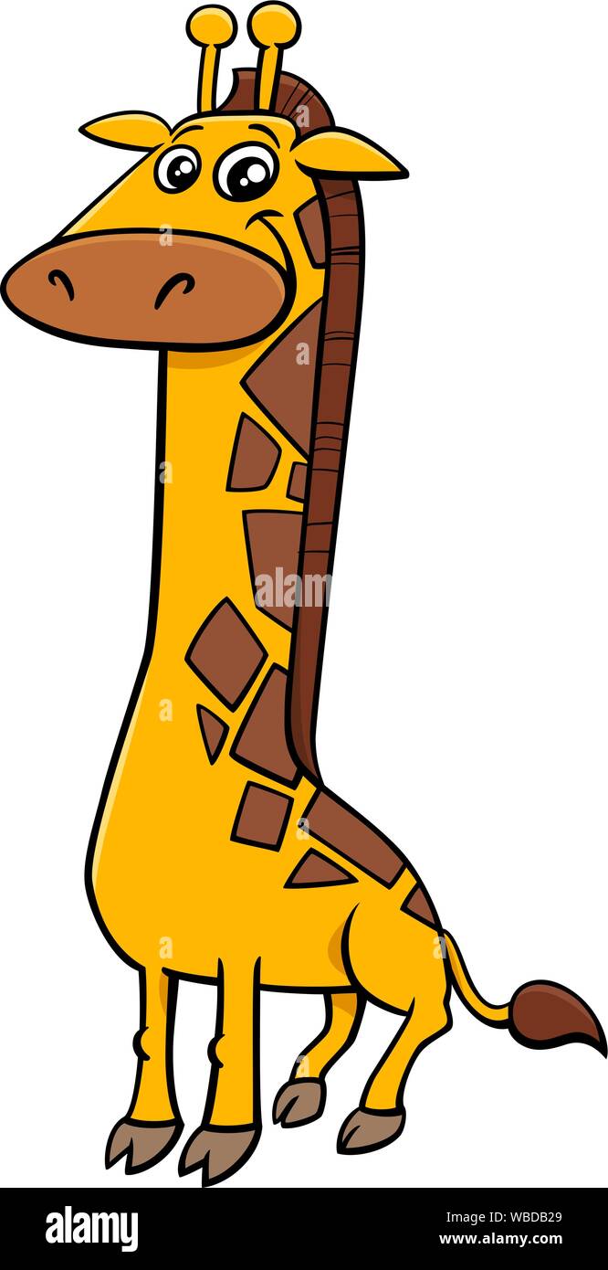 Cartoon Illustration of Happy Giraffe Safari Animal Character Stock Vector