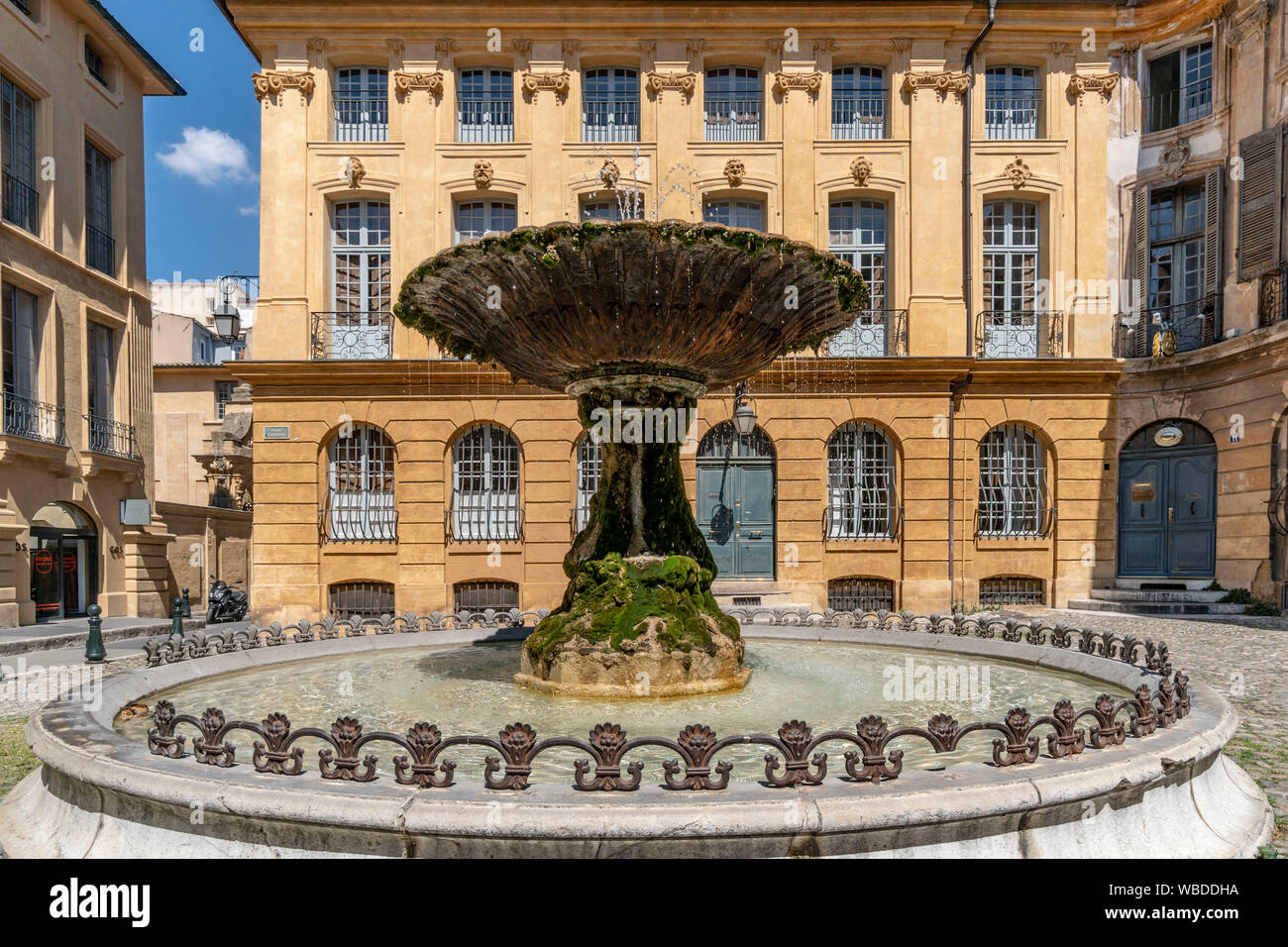 historic fountain , Place d'Albertas in Aix en Provence, france Stock Photo