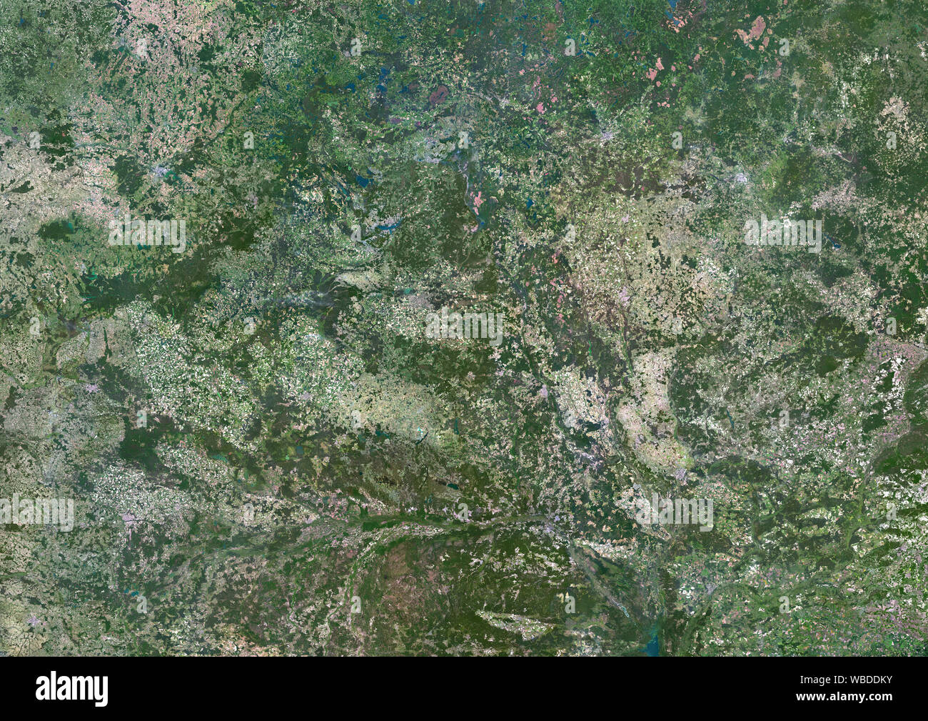Color satellite image of Belarus. This image was compiled from data acquired by Sentinel-2 & Landsat 8 satellites. Stock Photo