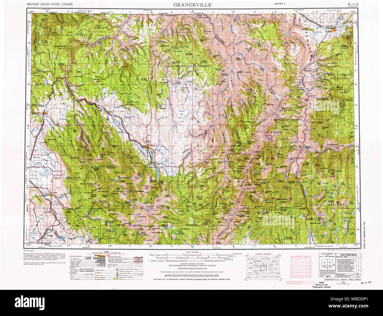 USGS Topo Map Indiana ID Grangeville 239639 1955 250000 Restoration Stock Photo